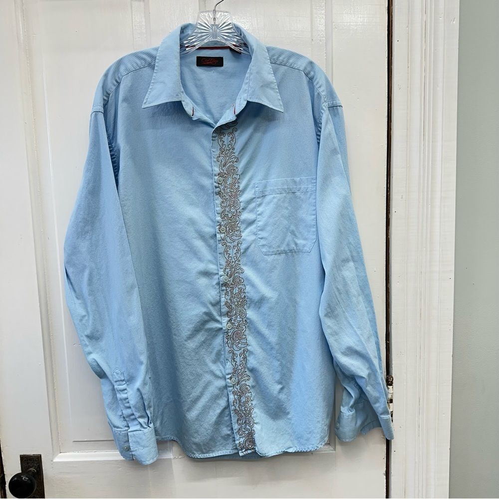 Contigo western wear embroidered long sleeve button down shirt‎ men's xl blue